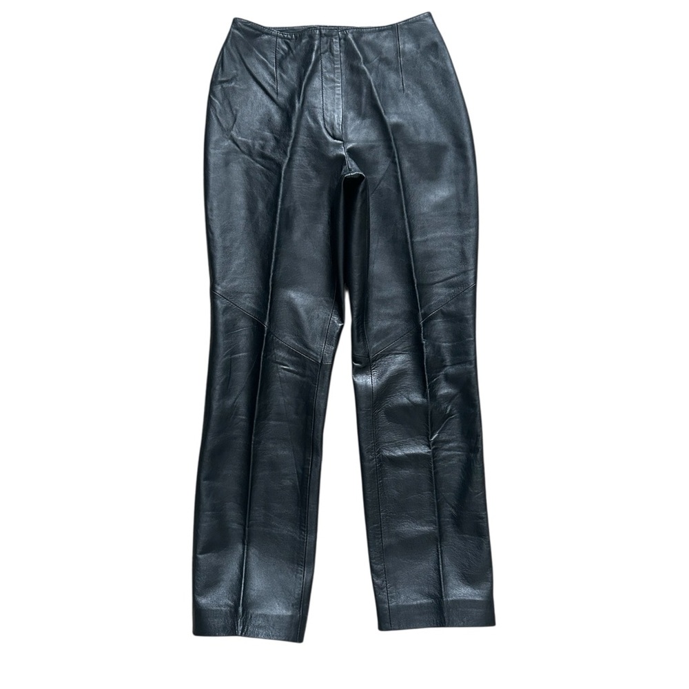 RÉVUE‎ Genuine Leather Straight Leg Pants Black Size 8 Fully Lined Biker Classic